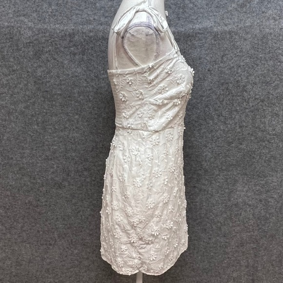 Francesca's Audrey Parks White Floral Eyelet Tie Strap Mini Dress Cottagecore SM - Picture 4 of 8